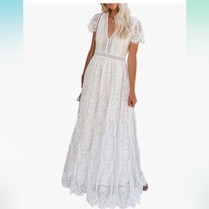 White lace dress, worn as maternity dress